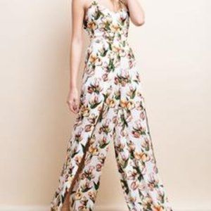 Women's Floral Print V-neck Cream Colored Sexy Cri